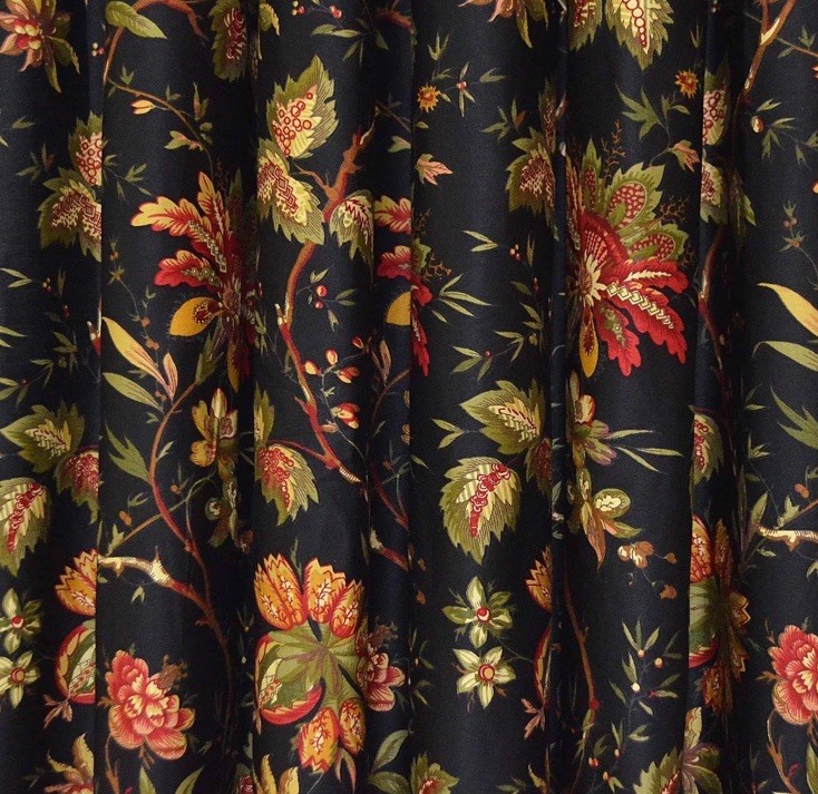 Waverly Felicite Noir Black Floral Window Panel or Material 100% Cotton 50″x84″
