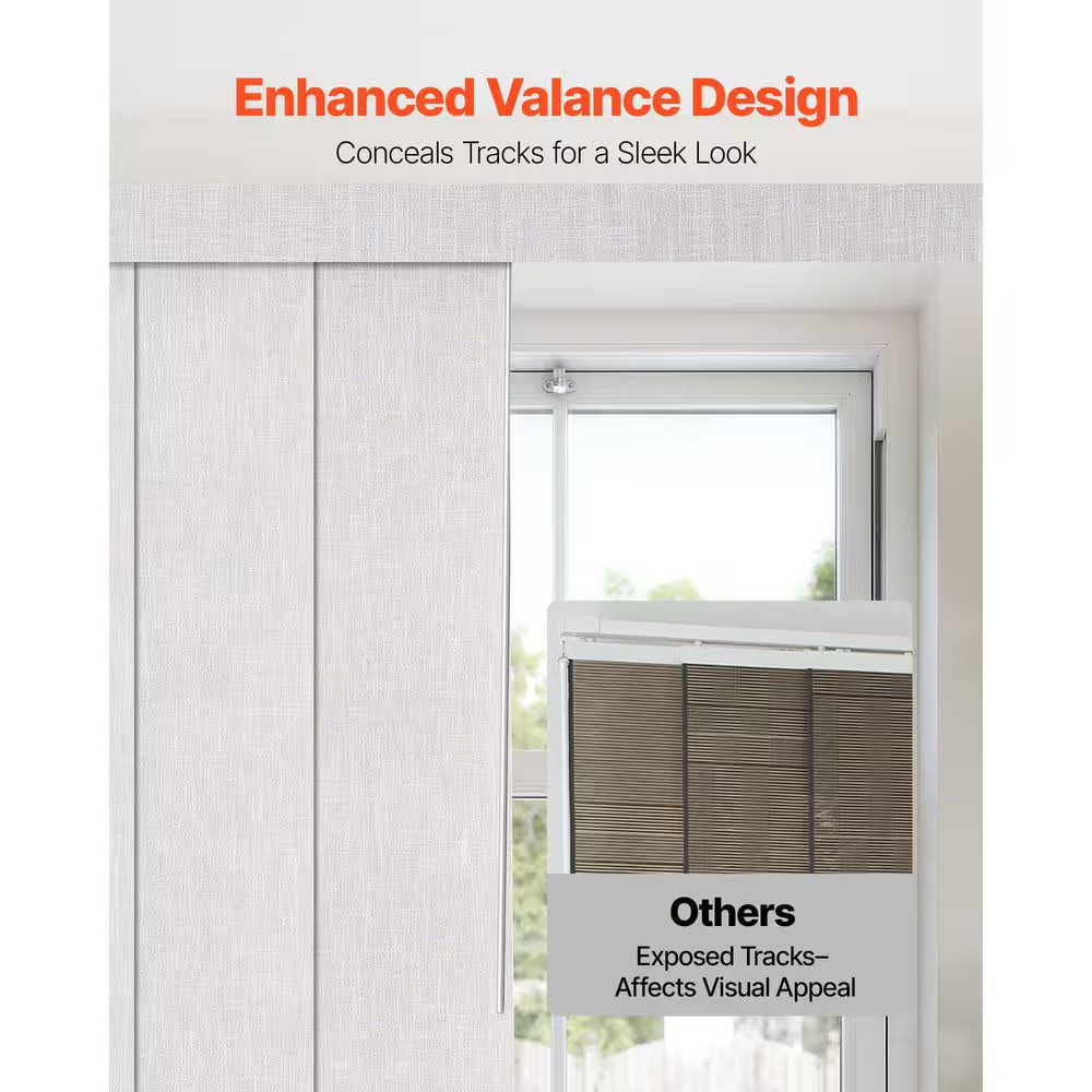 Panel Track Blinds, Extendable Track from 21.25 In. to 86 In. W, Trimmable Panel