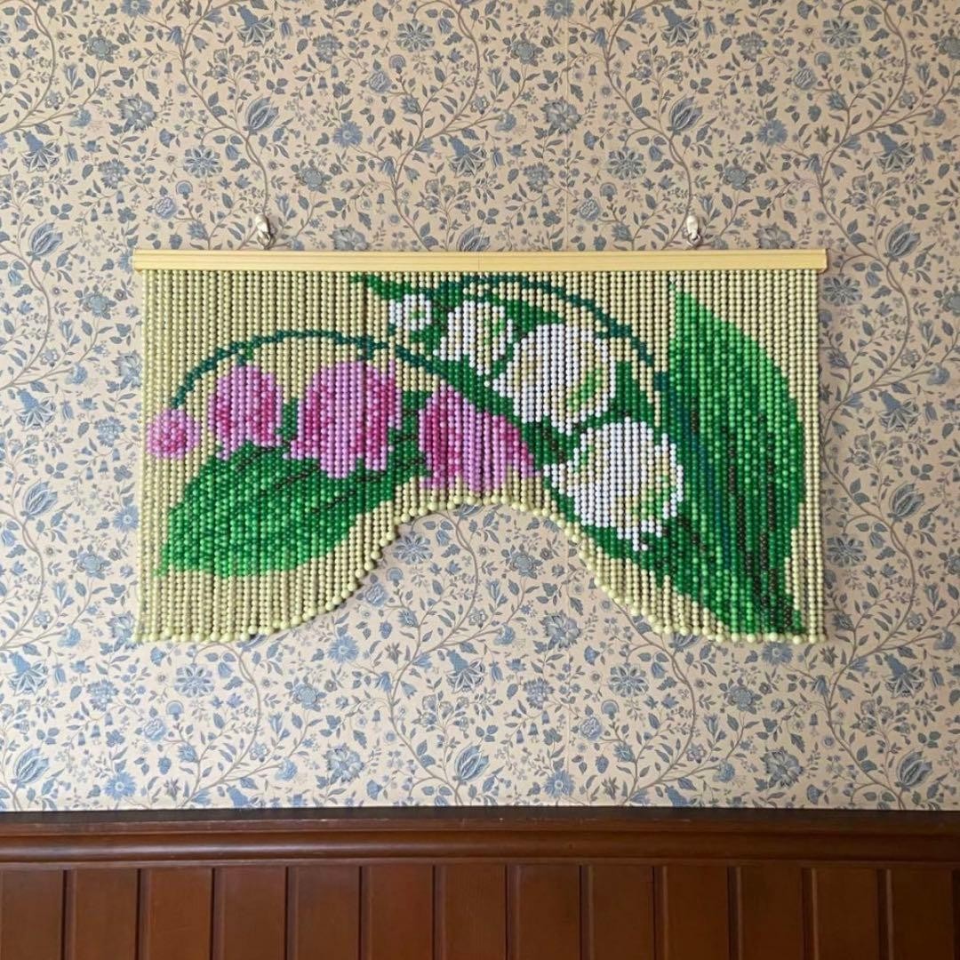 Vintage Japanese Beaded Curtain Lily of the Valley Noren Showa Retro Room Divide