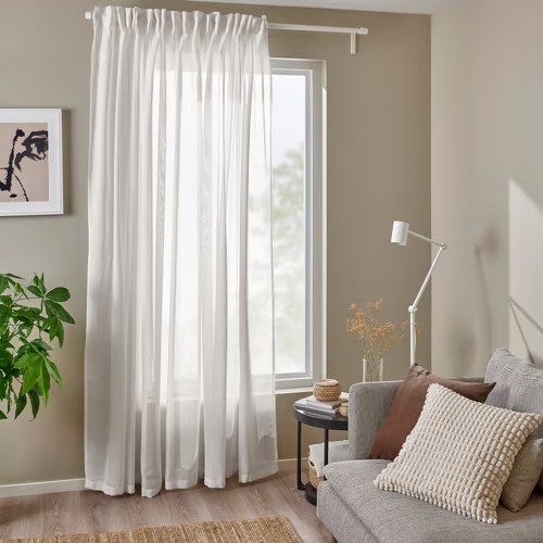 IKEA ÄNGSFRYLE 105.692.18 Sheer Curtain White 118×98″ Heading Tape Modern New