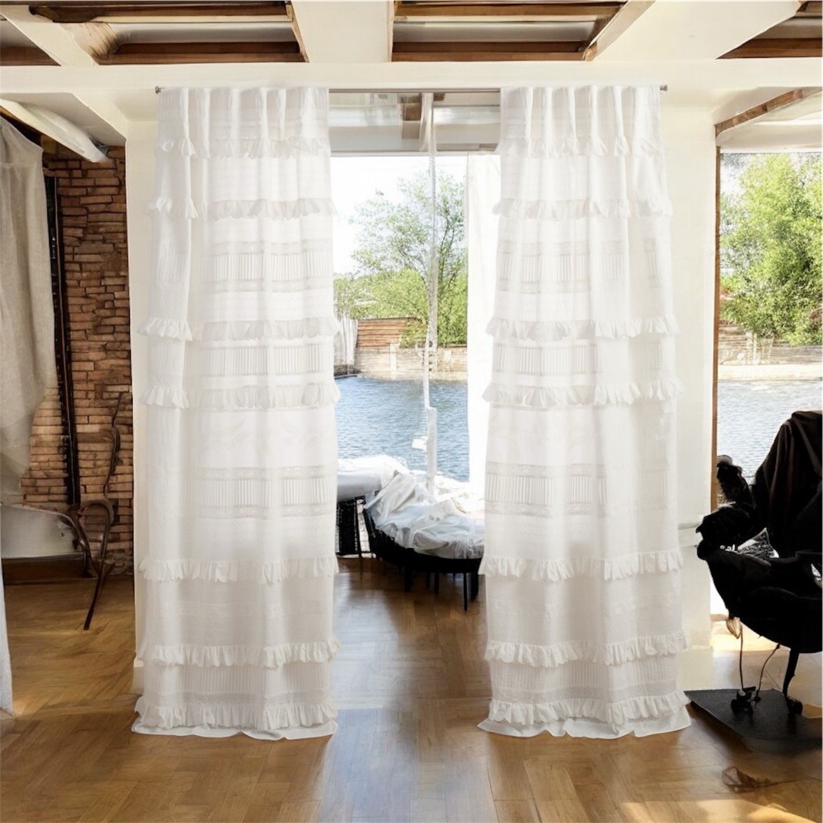 New OnePottery Barn Teen LoveShackFancy Eyelet Curtain drape 48 X 96 NWT WHITE
