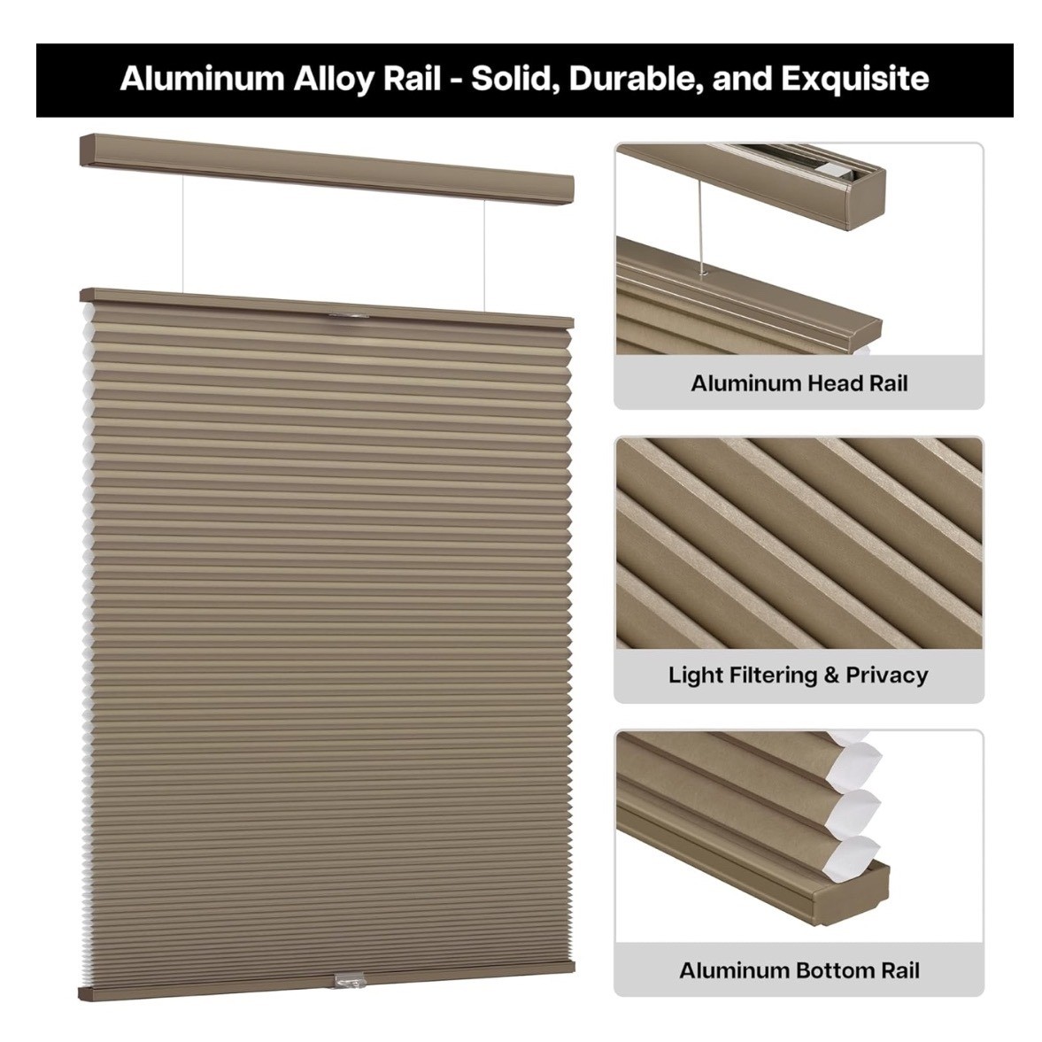 LazBlinds Cordless Shades Top Down Bottom Up Light Filtering 27″x64″ Brown
