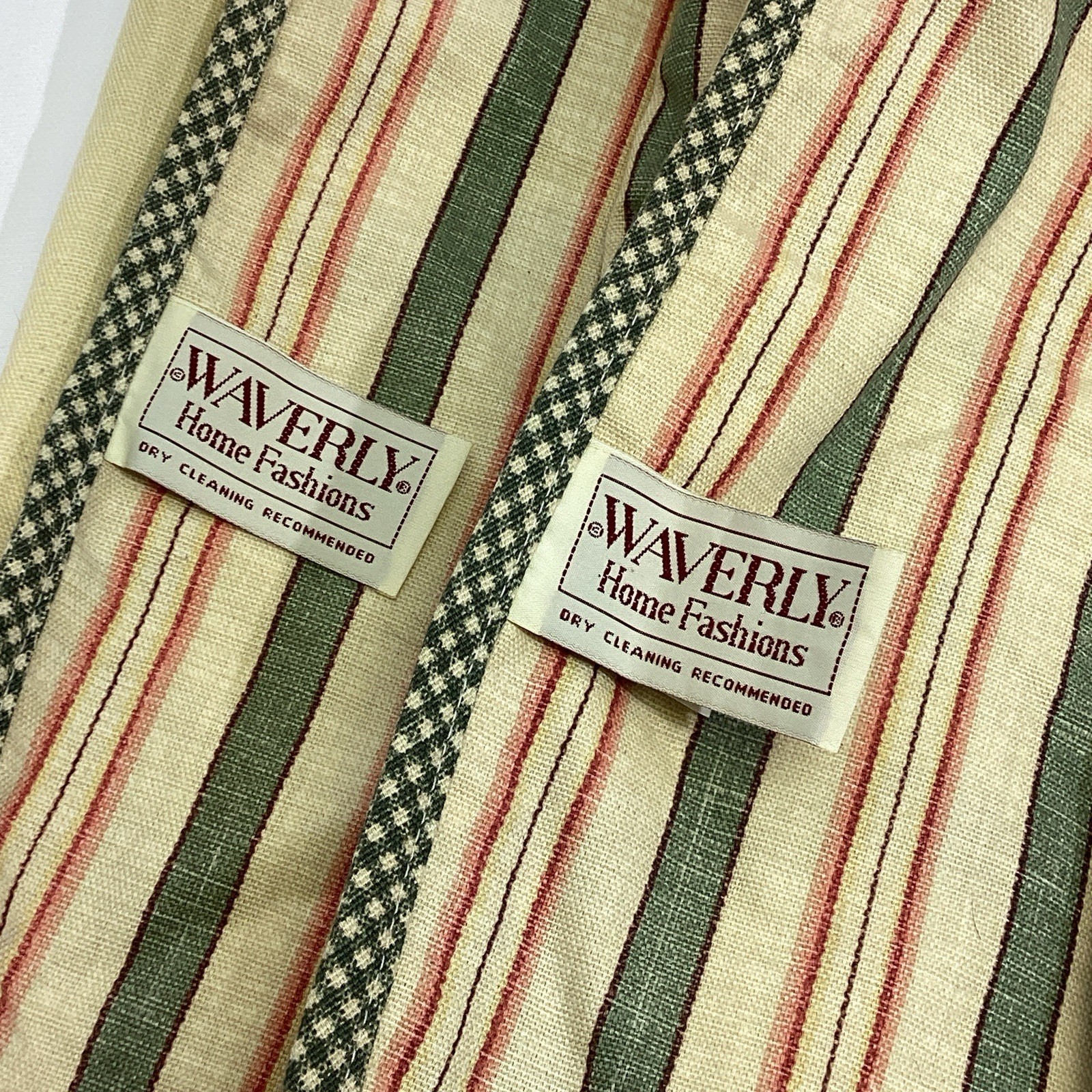 2 Waverly Devon Tie Top Valance Floral & Gingham 78”W 17″ L Dbl Scalloped RARE