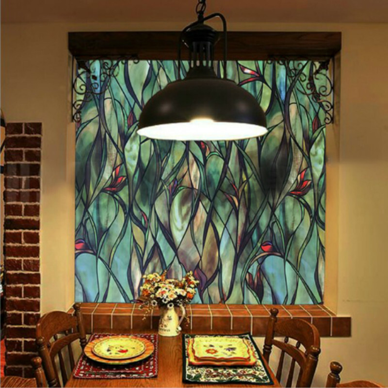 3D Orchid Stained Window Films Static Cling Glass Sticker Privacy Home Decor