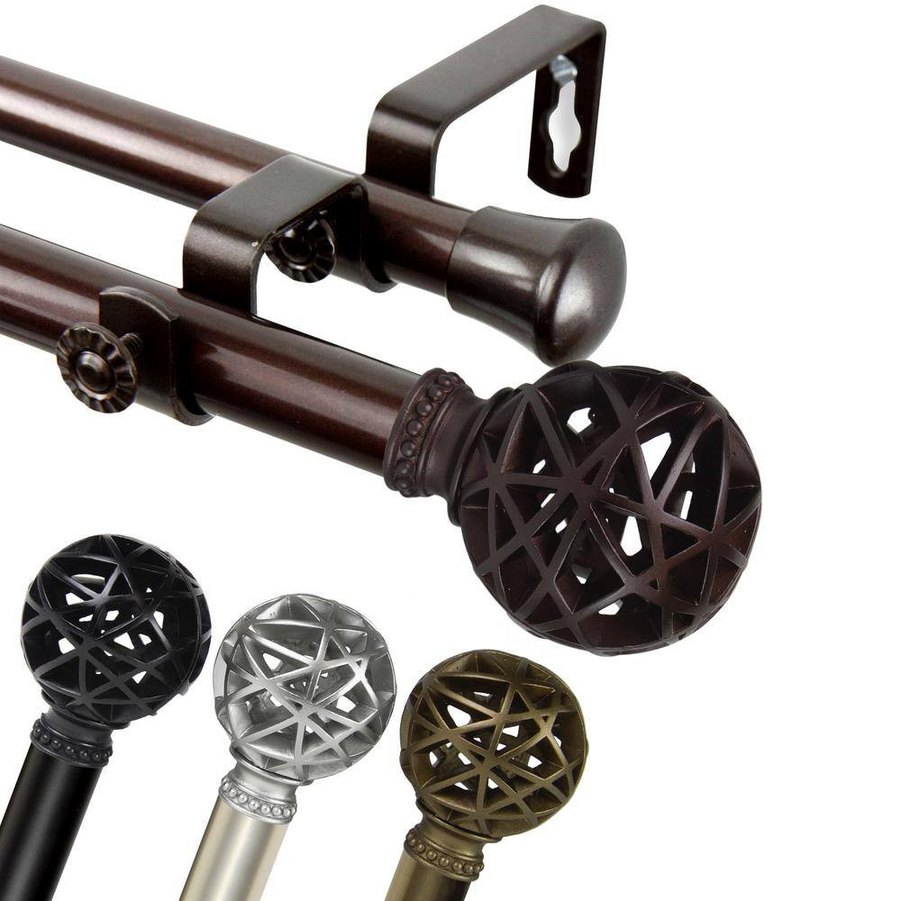 48 In. to 84 in Adjustable 13/16 Dia Double Curtain Rod in Black with London Fin