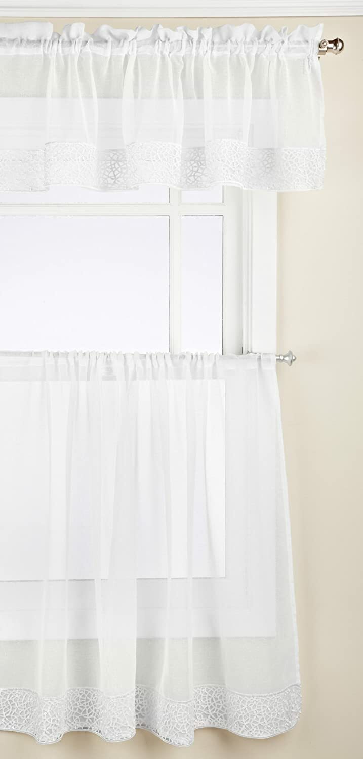Regal Vienna Macrame Lace 3 pc Kitchen Curtains 3 Tier Ivory Light Beige NWOP