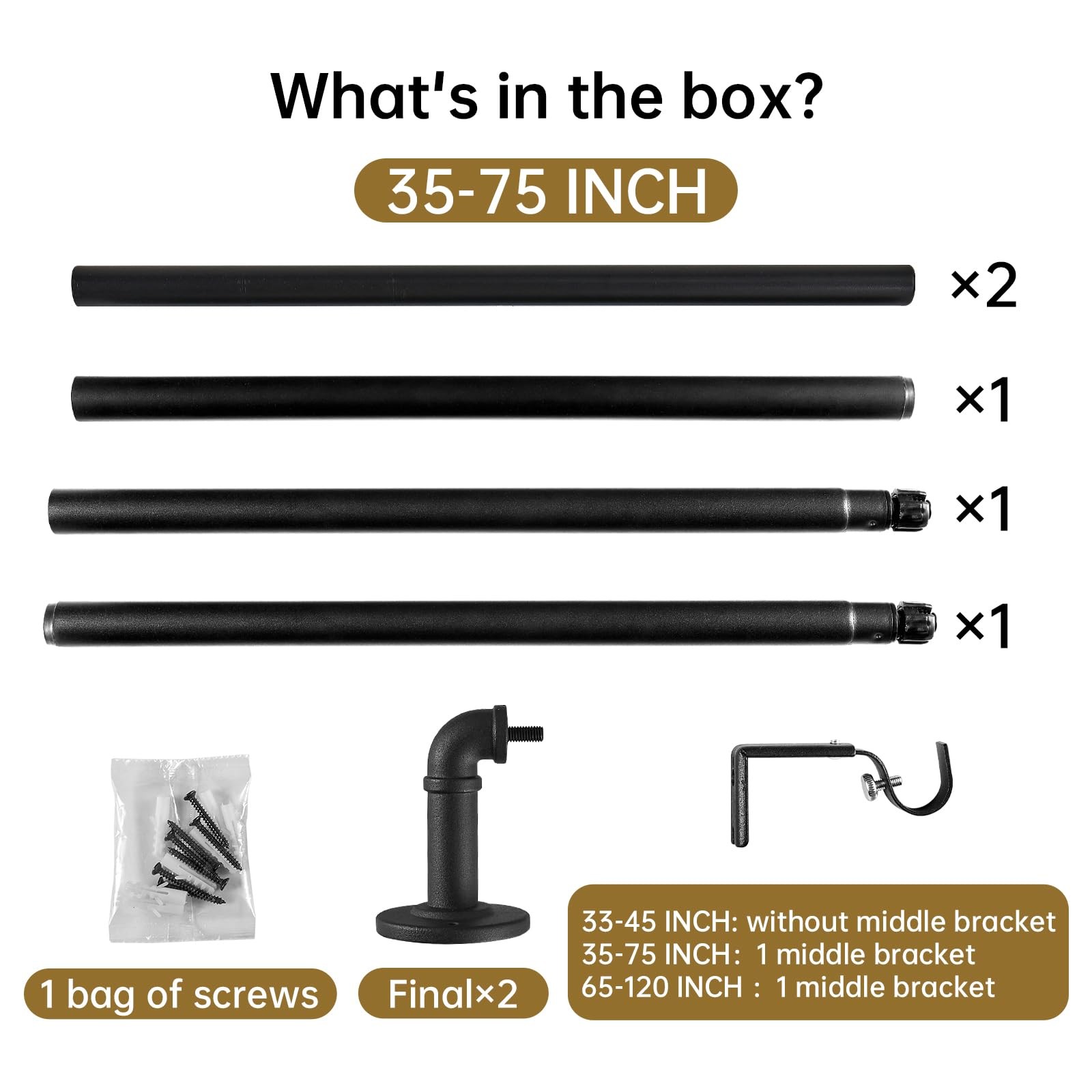 2 Pack Industrial Curtain Rods for Windows 48 to 84 Inches, Blackout Wrap around