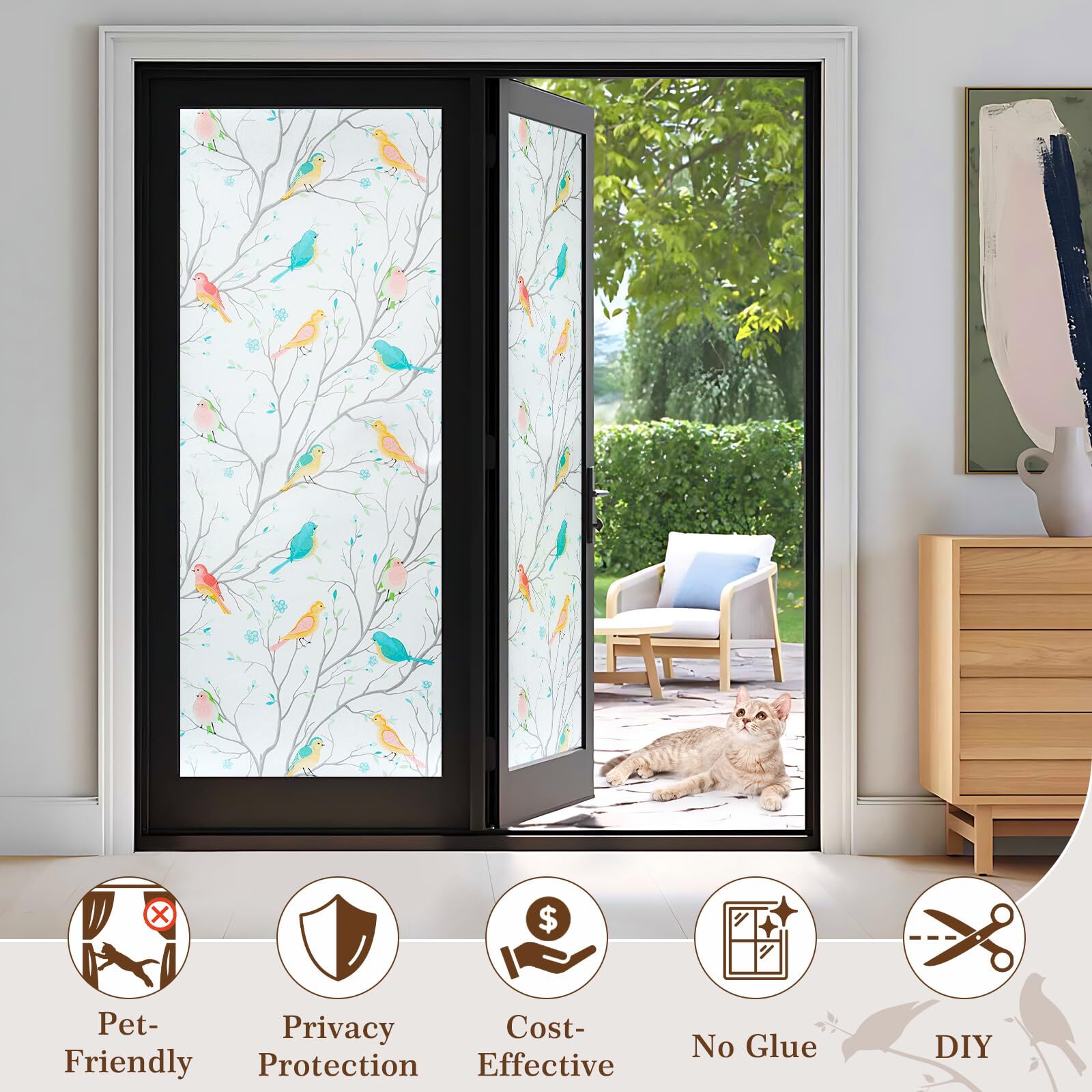rabbitgoo Window Privacy Film Frosted Glass Static Cling Bird Stick UV Blocking