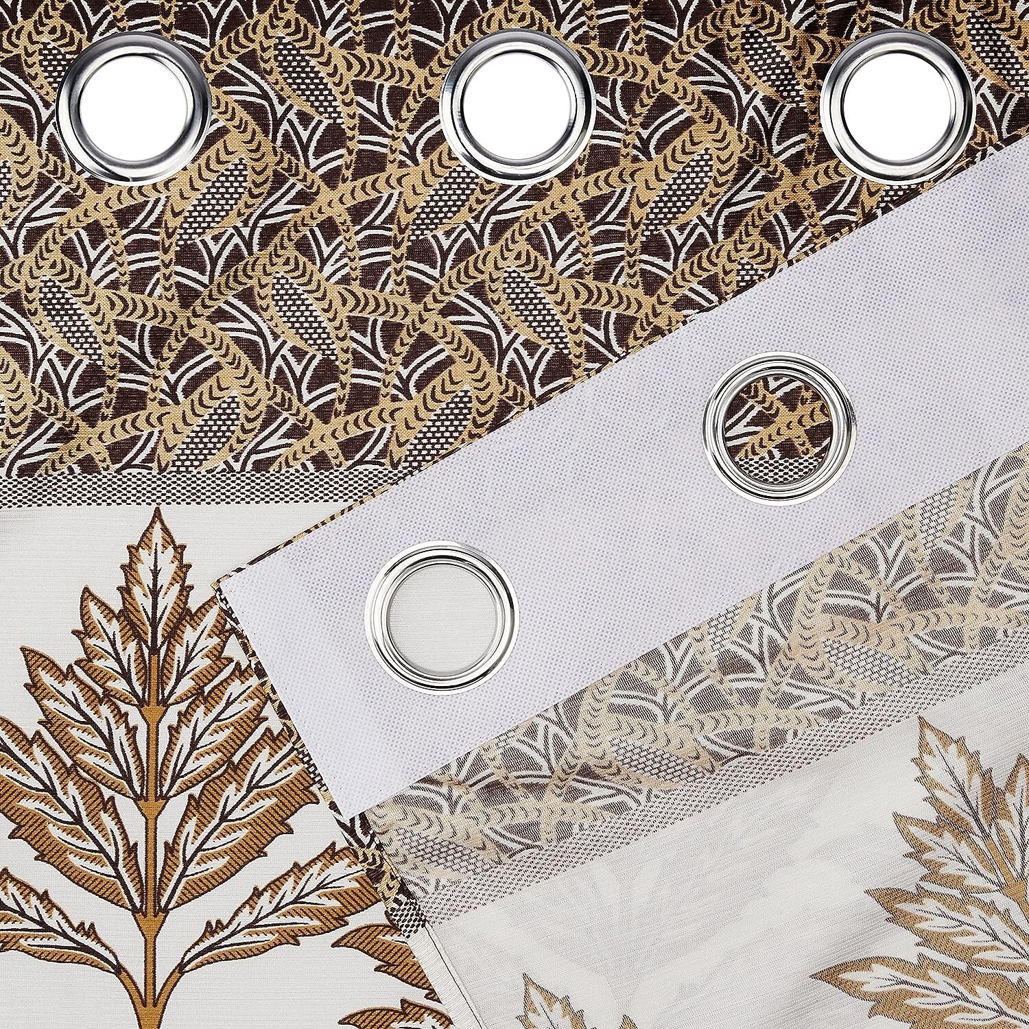 Polyester Leaf Print Window Curtain (Pack of 2, 5 Feet, Brown)