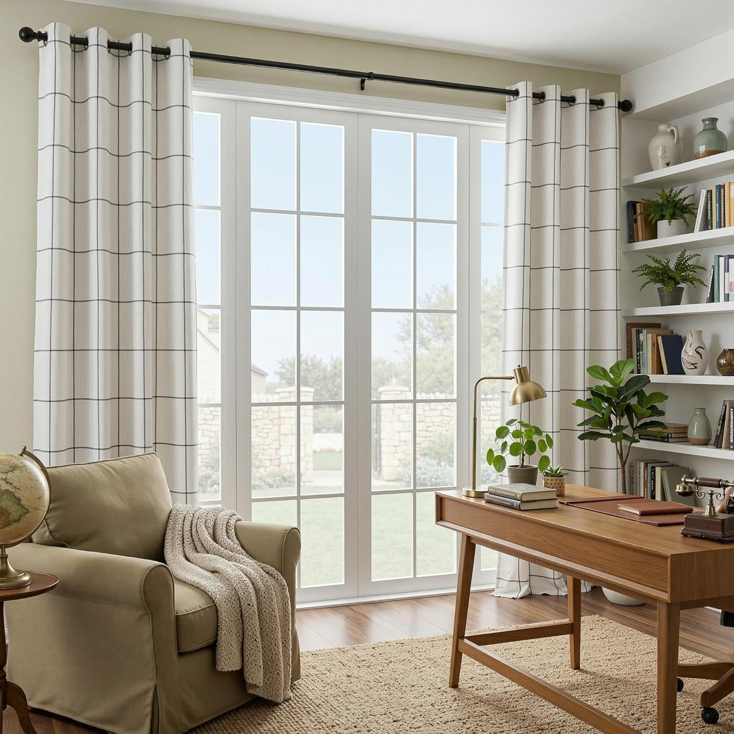 Blackout Plaid Linen Curtains 84″ Long – 2 Panel Set, Deep Grey