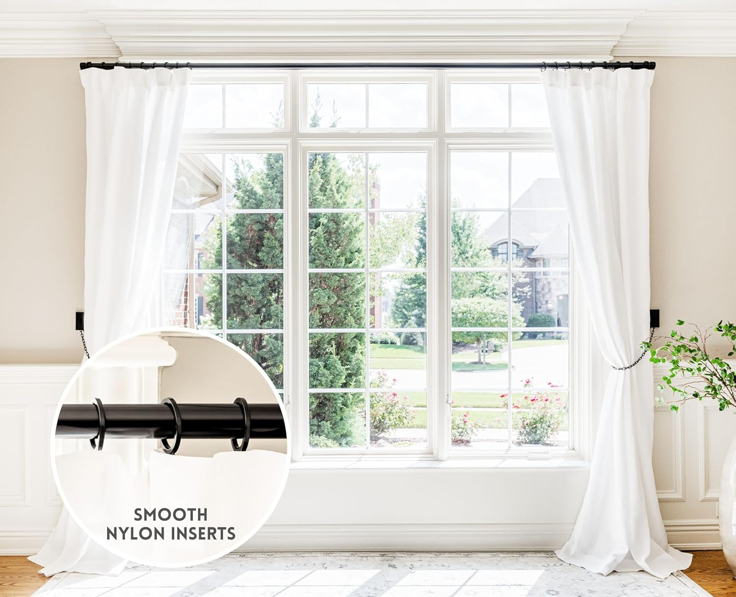 ® Luxury Curtain Rings – Premium Metal with Quiet, Smooth, Removable Nylon Inser