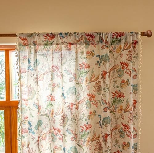 Boho Floral Curtains with Tassel for Bedroom 52″W x 96″L (Pack of 2) Brick Red