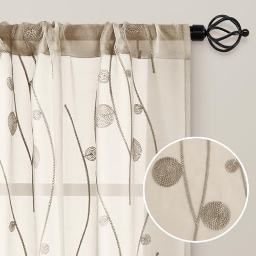 Sheer Kitchen Curtains 52 x 54 Inch Length 2 52″W x 54″L (Pack of 2) Taupe