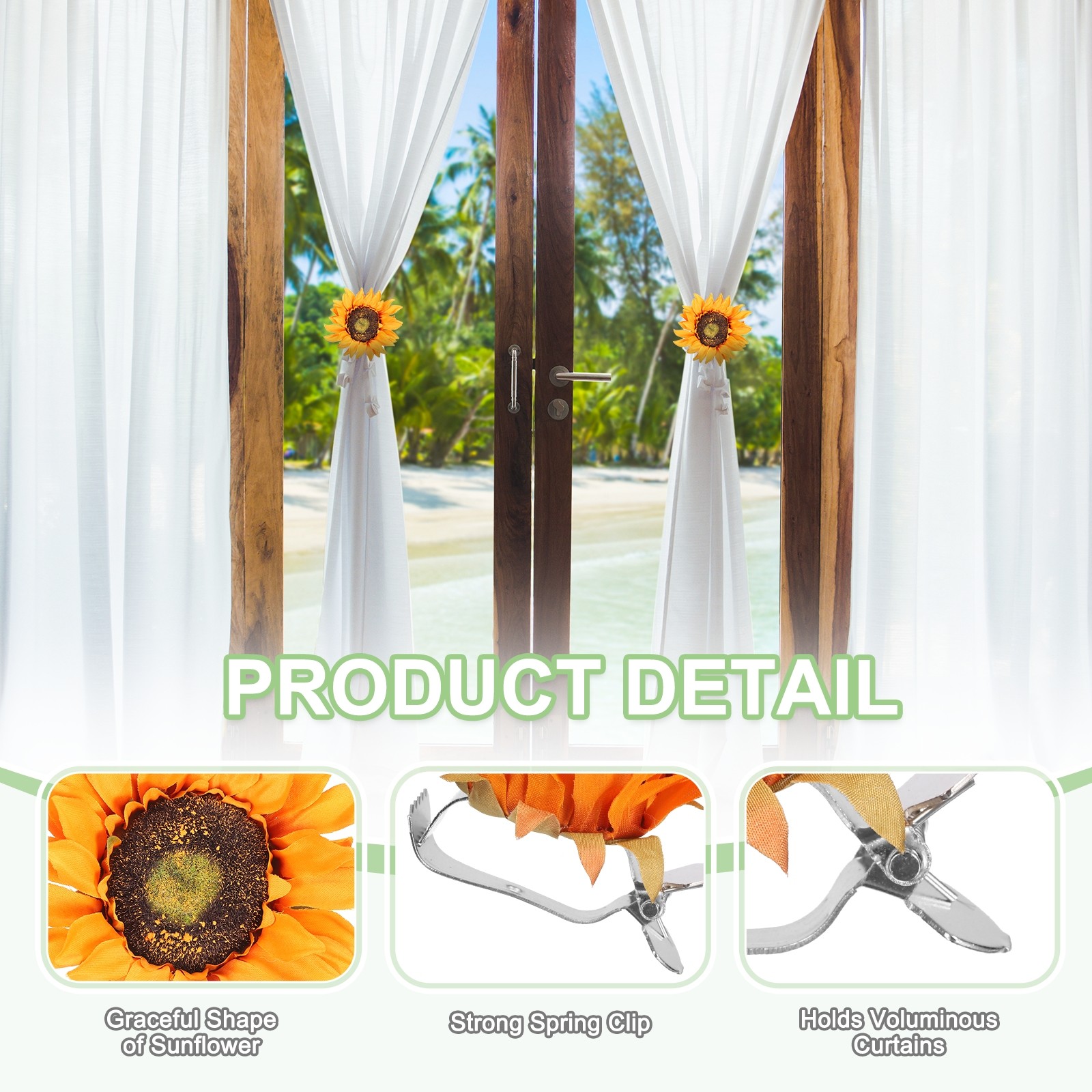 2 Pack Artificial Sunflower Flower Curtain Tiebacks Clips, Orange