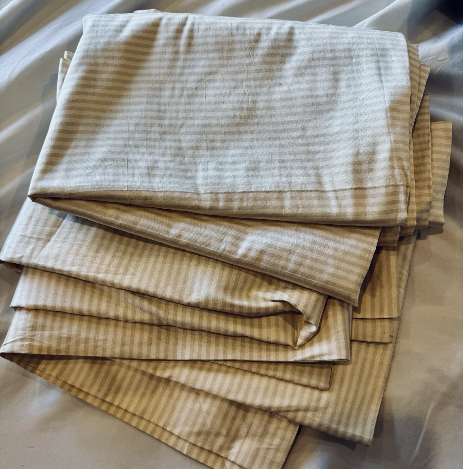 Restoration Hardware Curtain THAI SILK Stripe Set (2) Drapes Sand Ivory 106 X 50