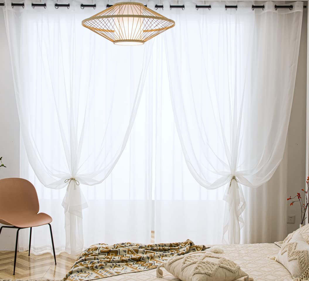 Sheer Outdoor Curtains 2 Panels W52 X L130 Eyelets Voile for French Door