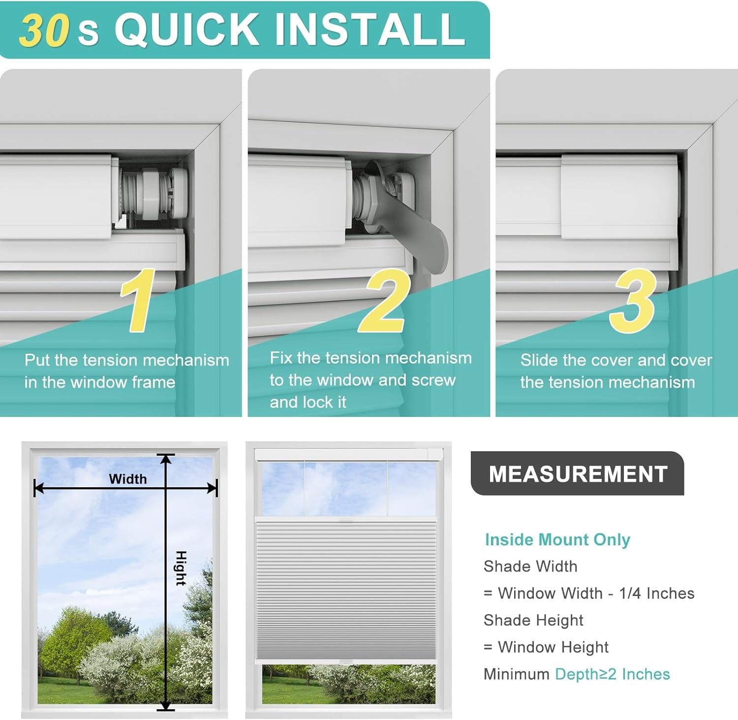 Changshade Blackout No Tools No Drill Honeycomb Day Night Cellular Shades