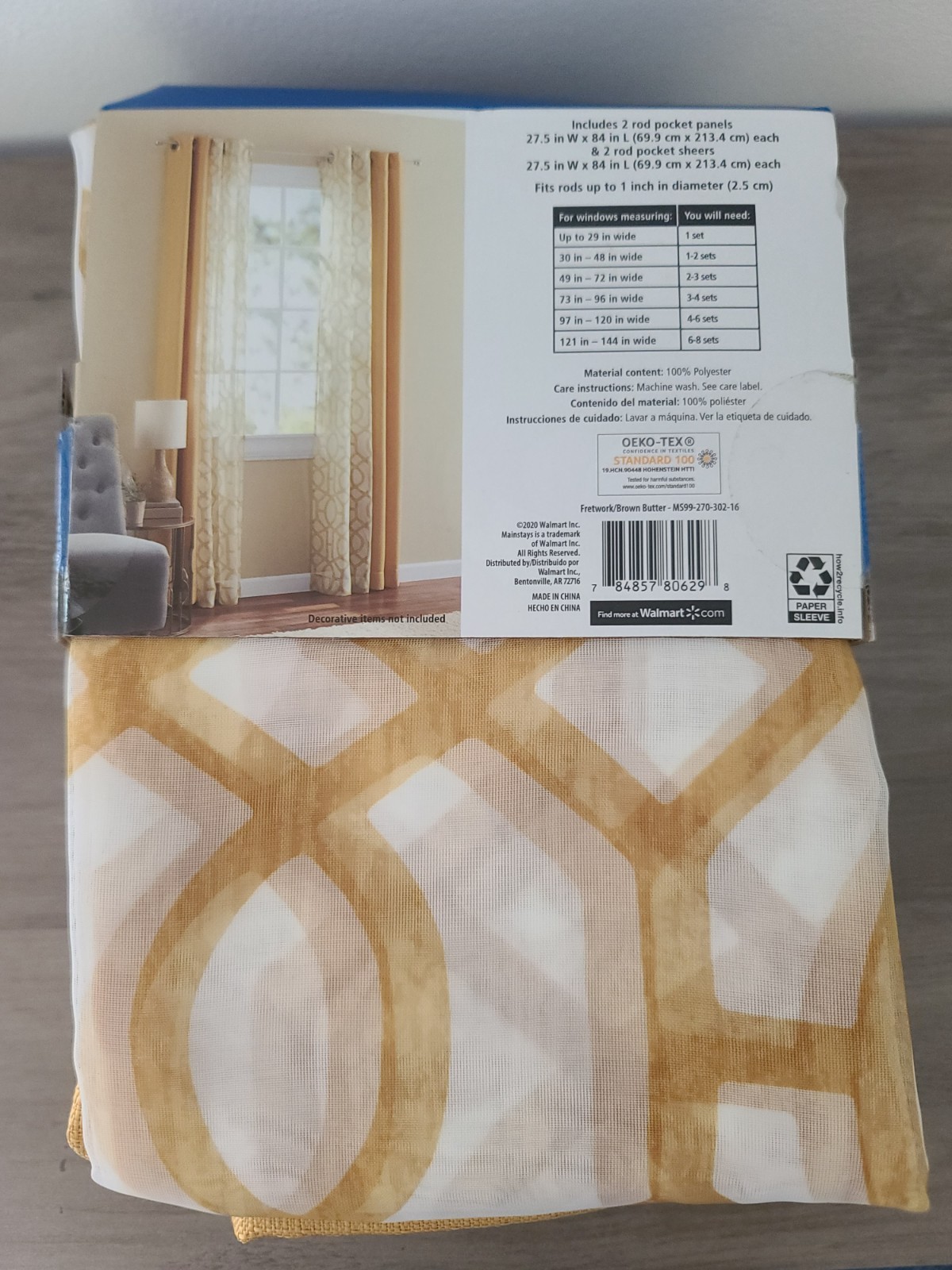 Mainstays Solid Printed Sheer Grommet Curtain Panel Set 4 Piece – Gold