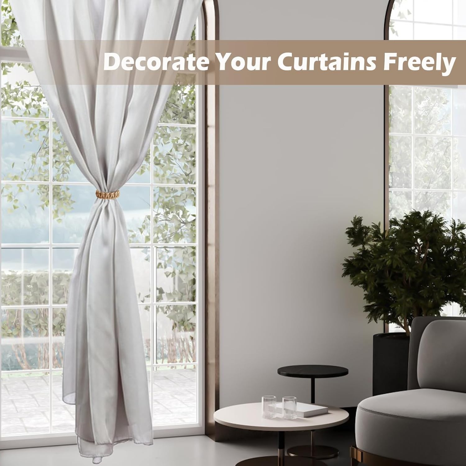 2-Pack Braided Jute Curtain Tiebacks Rustic Boho Drapery Holdbacks Brown