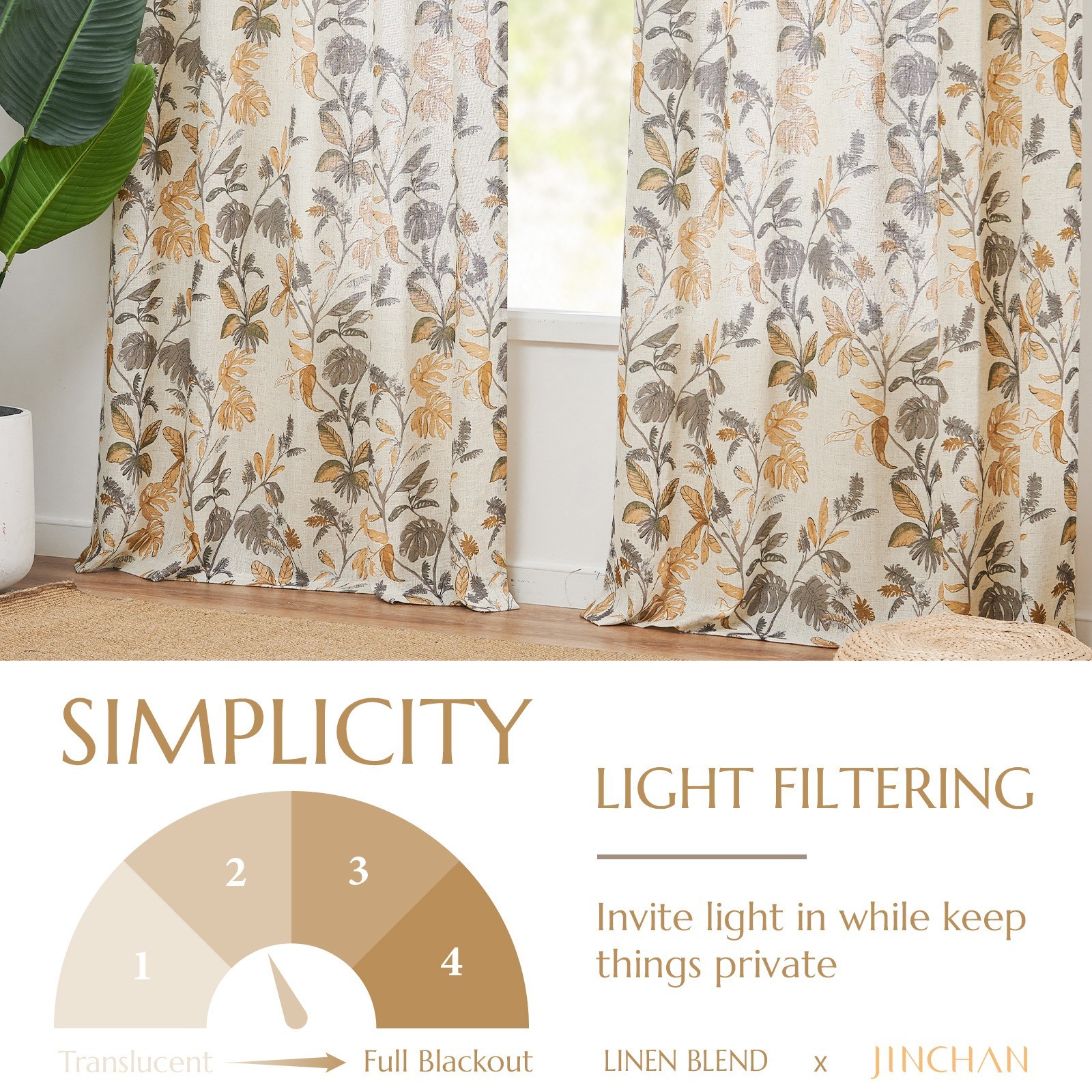 Tropical Leaf Curtains 2 Panels Farmhouse Room Darkening Rod Pocket 84″