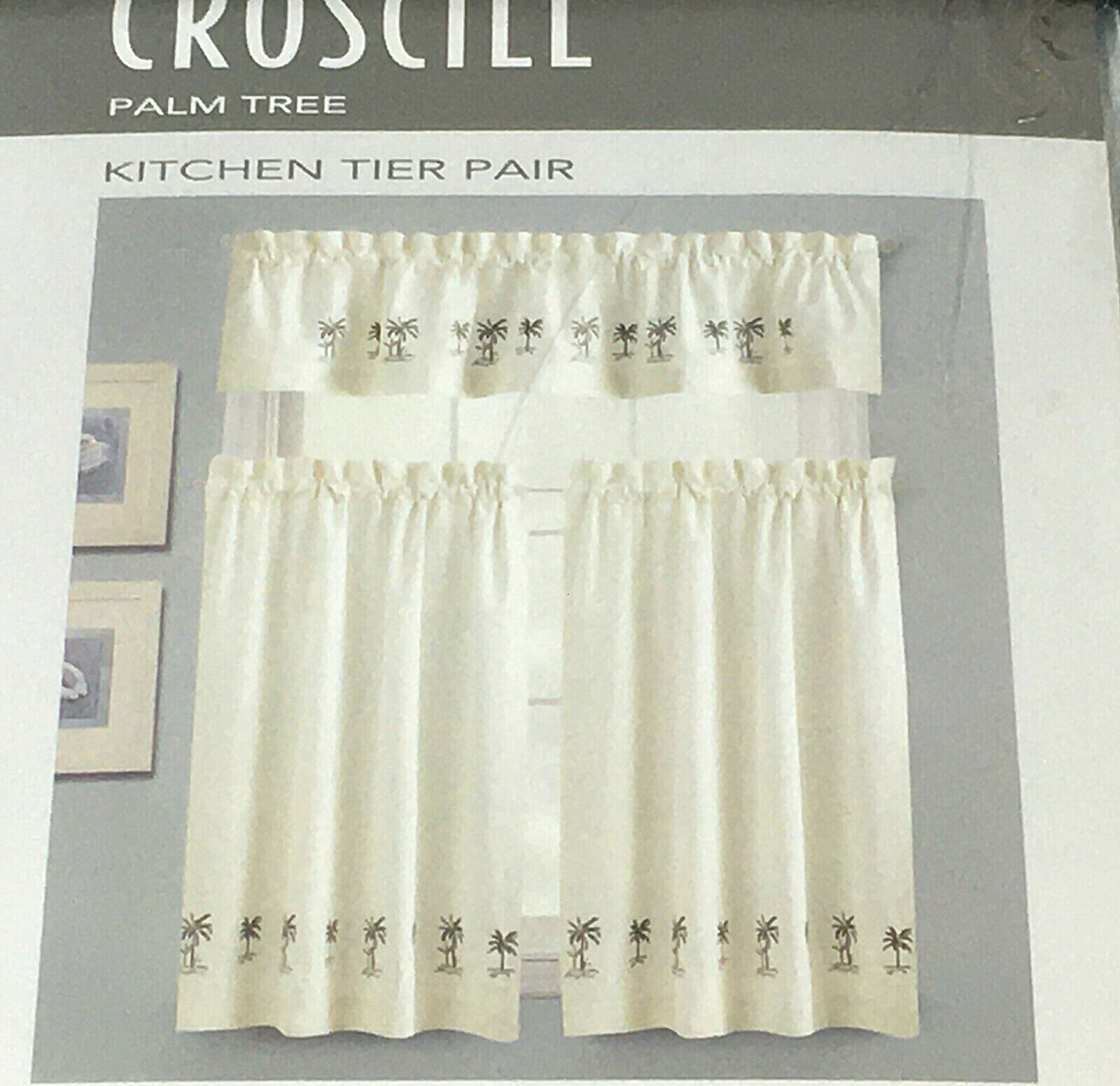 Croscill Palm Tree Kitchen Tier Pair 60″x24″ Linen Embroidered British Colonial