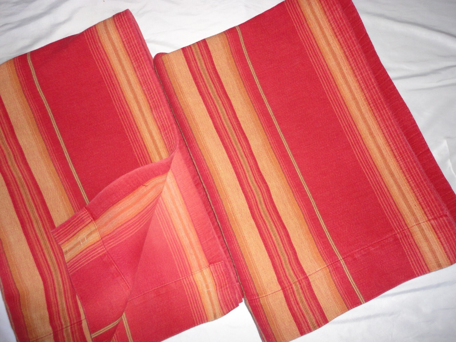 POTTERY BARN HARRISON RED GOLD RUST STRIPE (3) DRAPERY CURTAIN PANELS 53X78, 80