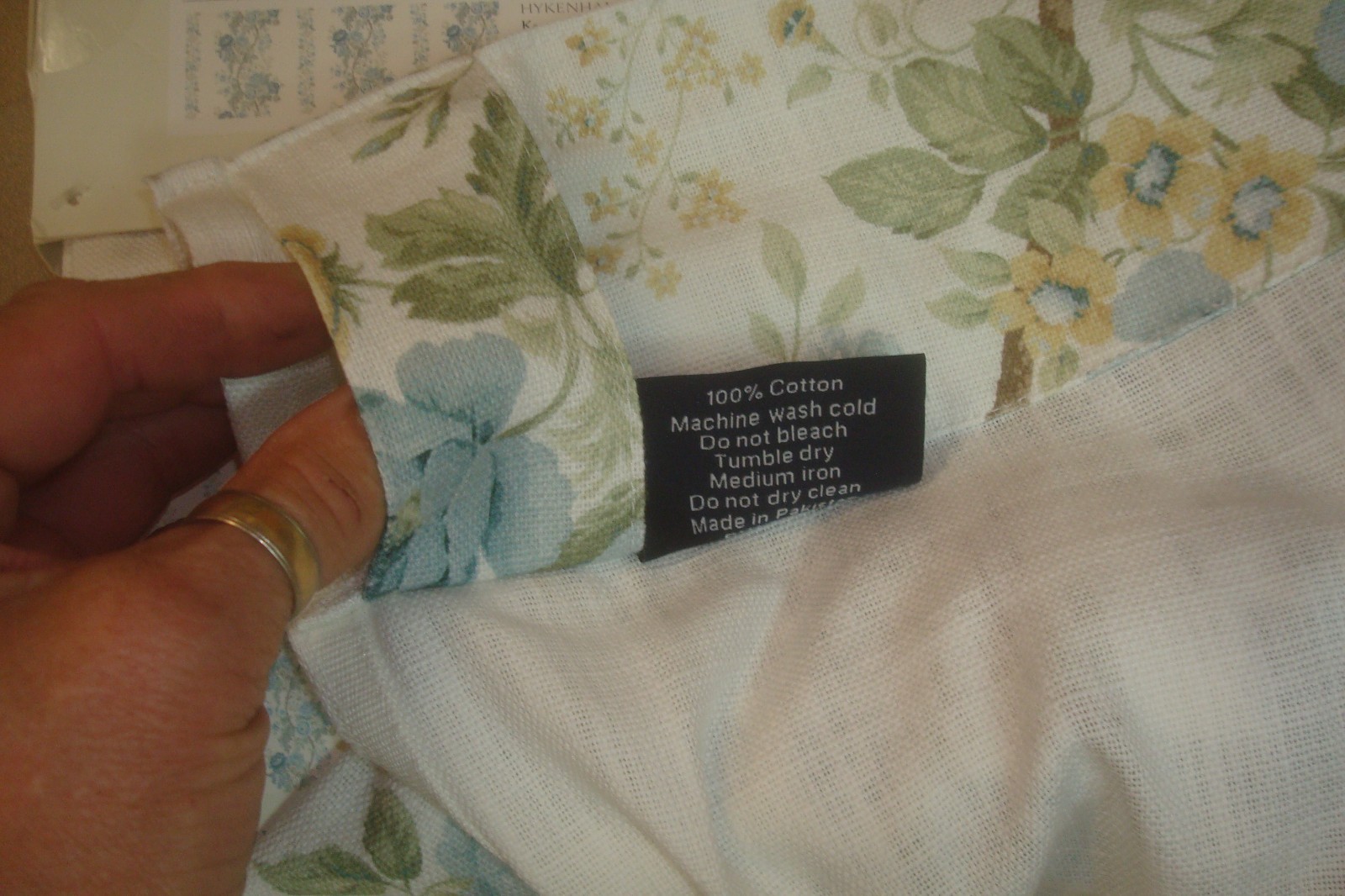 NWT Sanderson 2 pc Window Curtain Panels Hykenham Floral Aqua Blue Cotton 84″ lg