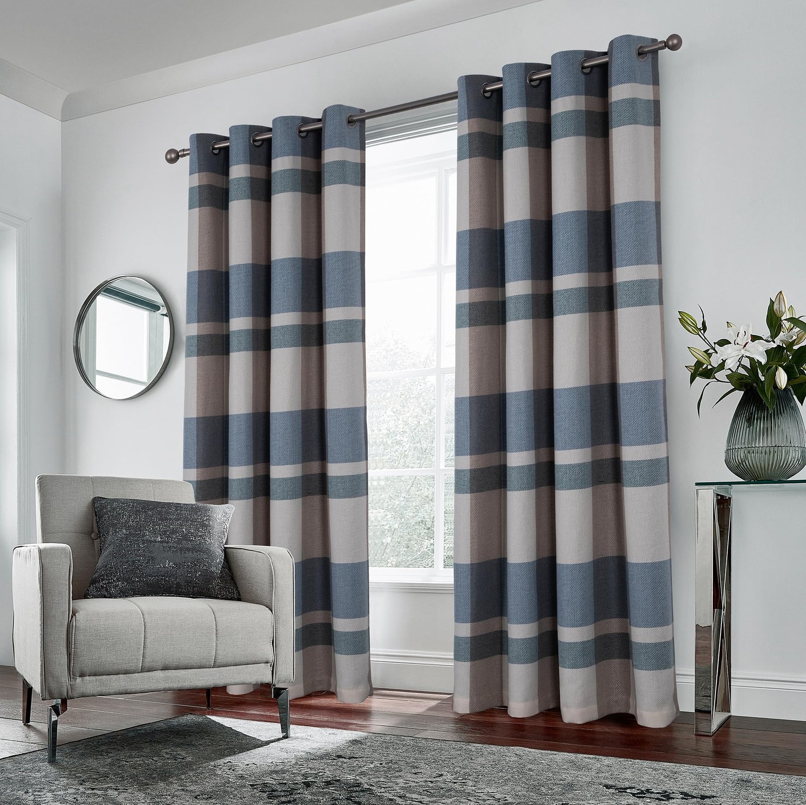 Always4U Light Blue Plaid Curtains Farmhouse Window Curtains Highland Woolen