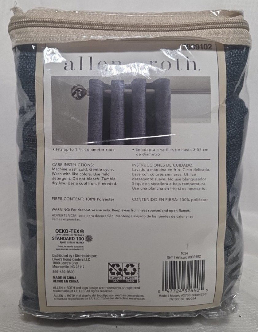 Allen + Roth 84″ Thermal Lined Room Darkening Curtain~Grommet Top~Indigo Blue