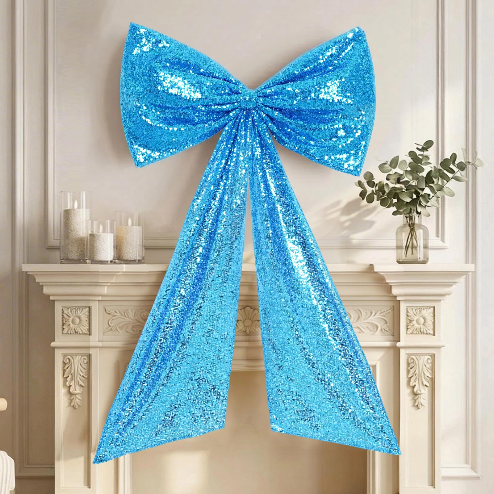 24 x 36 Inch Turquoise Sequin Giant Bow for Mermaid Party, Sparkling Large Te…