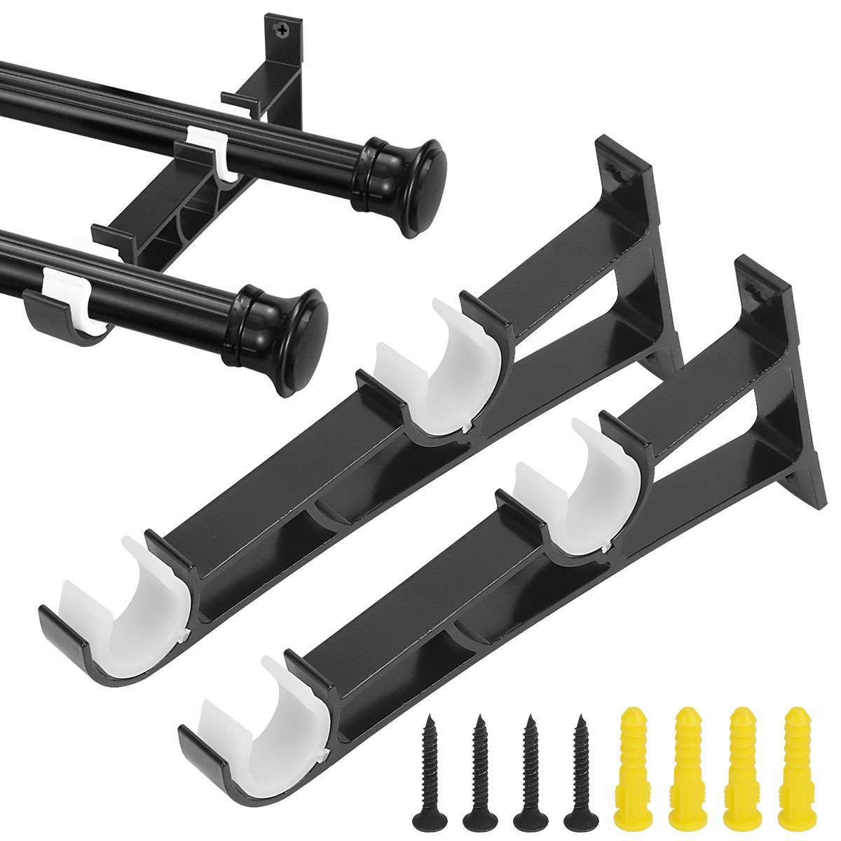 2Pcs 8″ Long Double Curtain Rod Brackets for Drapery Rod Window Hardware Holder