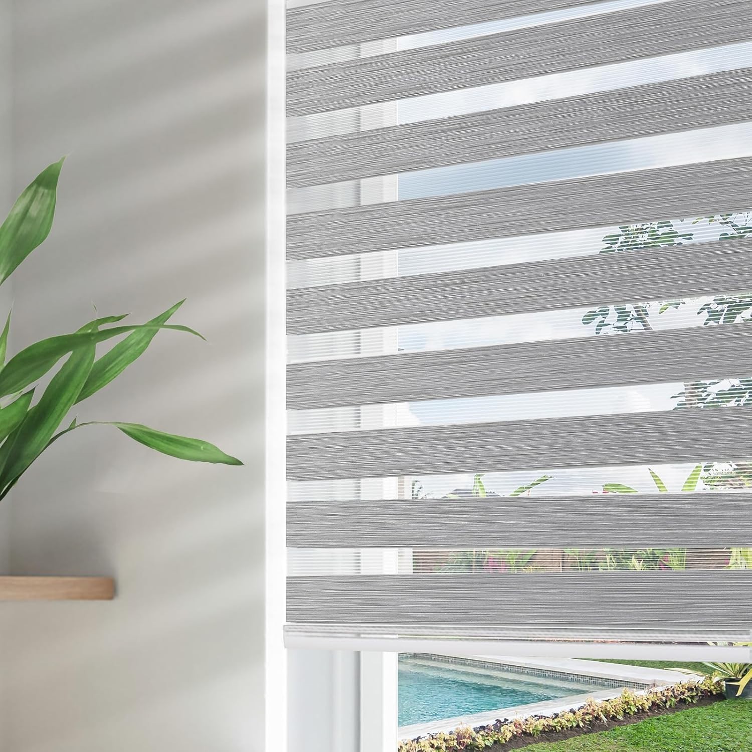 Joydeco No Drill Zebra Blinds for Windows White, 22″ W x 75″ H