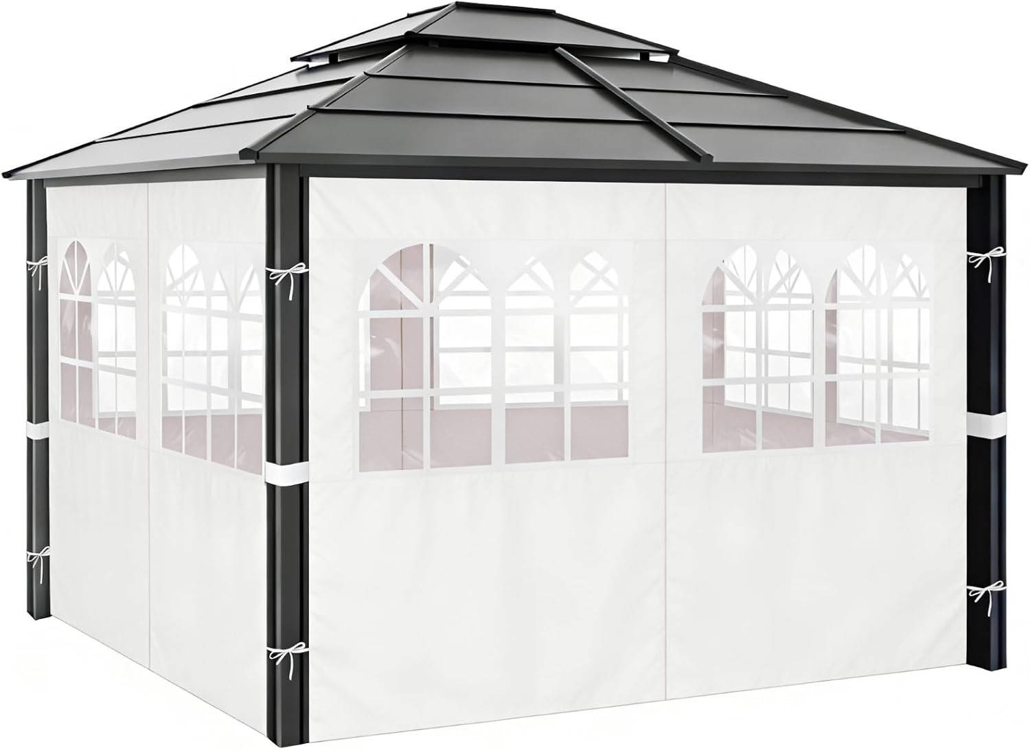 Waterproof 10’X12′ Gazebo Curtains with PVC Windows – 4-Panel Privacy White