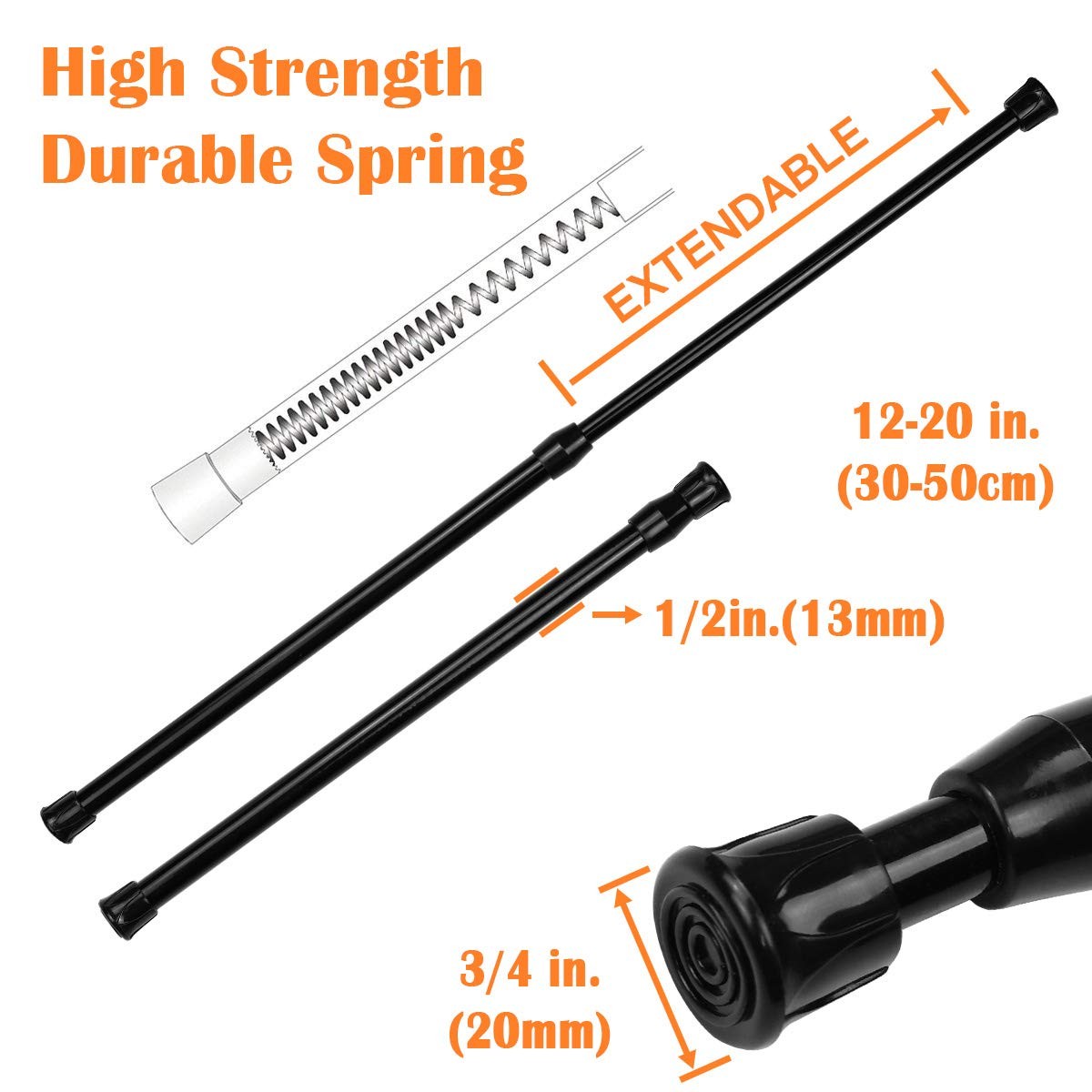 2 Pack Small Spring Tension Curtain Rod 12 to 20 Inch, Thin Tension Rod No Drill