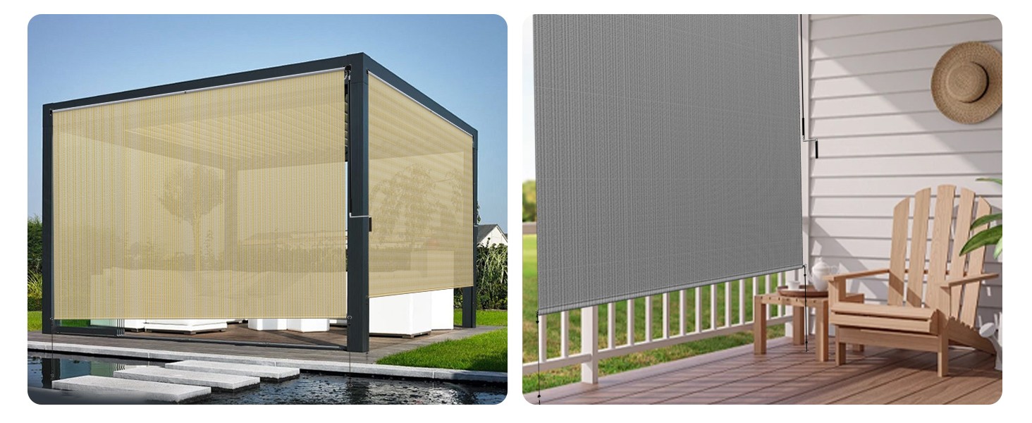 60″ W x 96″ L Roll Up Blinds – Patio Shades with Windproof Bungee tie, 90% UV