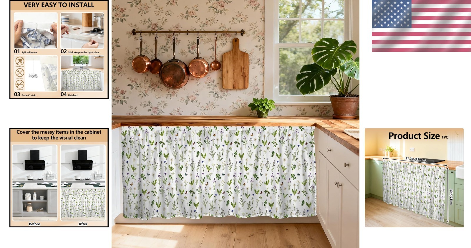 Chic Wildflower Cabinet Curtain – Easy Install, Dust-Proof at 51.18×27.55 Inches