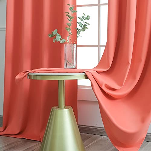 Blackout Curtains for Bedroom 2 Panels Set Room 45″W x 52″L (Pack of 2) Coral