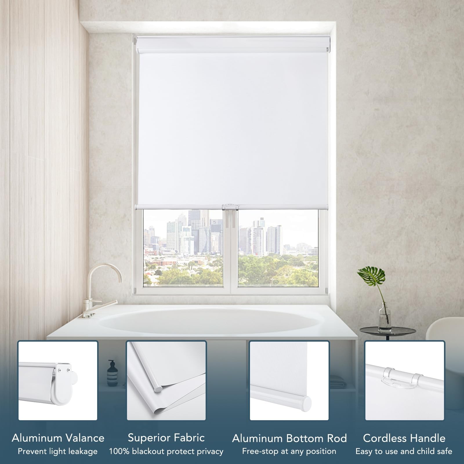 Roller Window Shades Free-Stop Cordless Blackout Blinds, Thermal Insulated Pu…