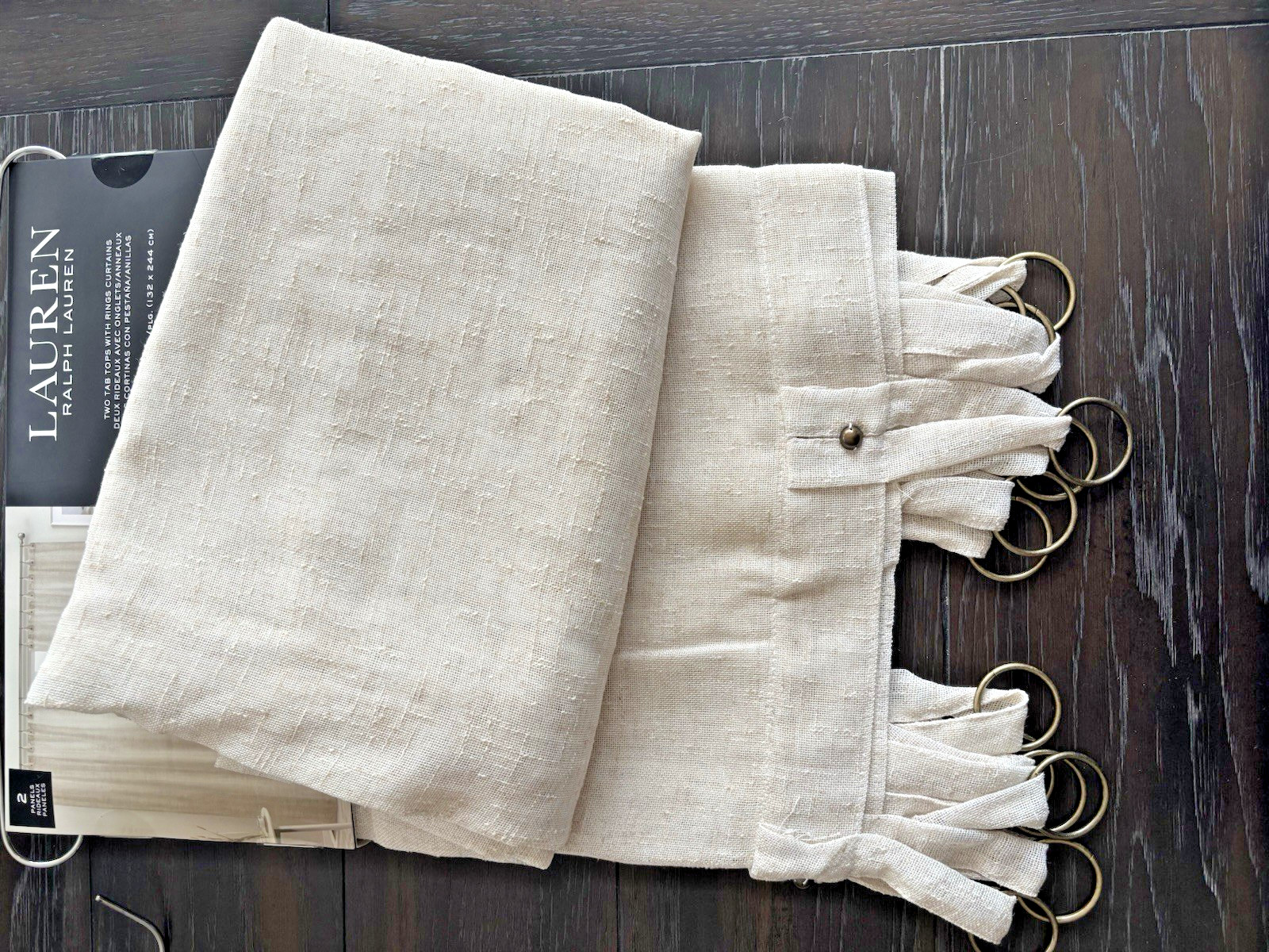 Ralph Lauren 2 Pc Window Curtains Panels 52×96 Beige Top Rings New