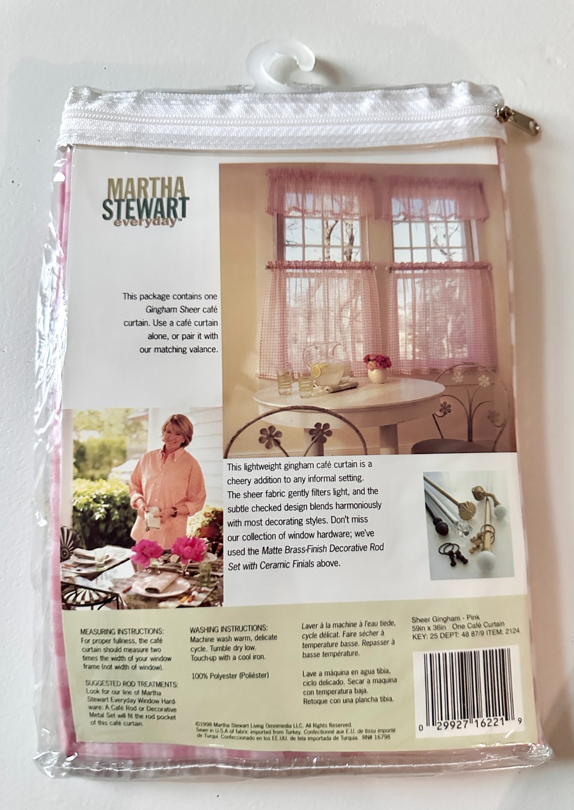 Vintage 1998 Martha Stewart Pink Gingham Sheer Café Curtain 59×36 NEW & COQUETTE
