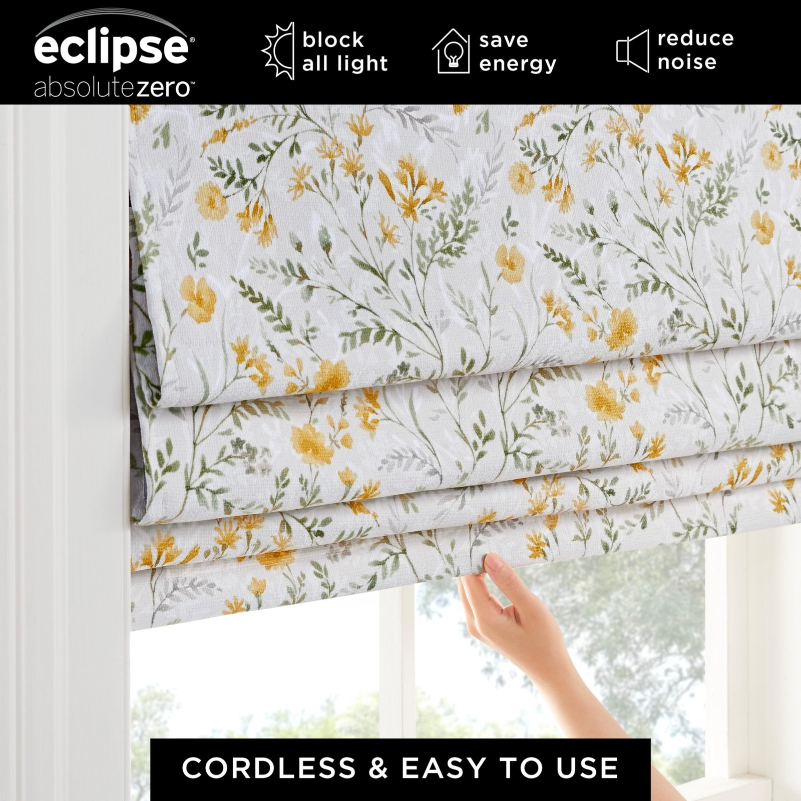 Eclipse Evangeline Botanical Roman Shade Cordless Blackout 35 in x 64 in Aloe