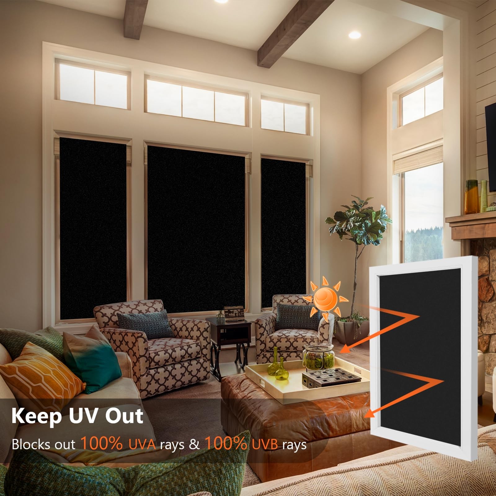 Kromapolis Blackout Window Privacy Film Total 17.5In x 78.7In, Black