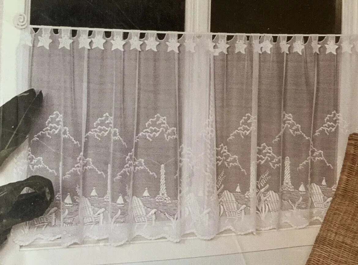 NEW Heritage Lace Coastal Beach Lighthouse Starfish Tier Curtain White NIP 30″L