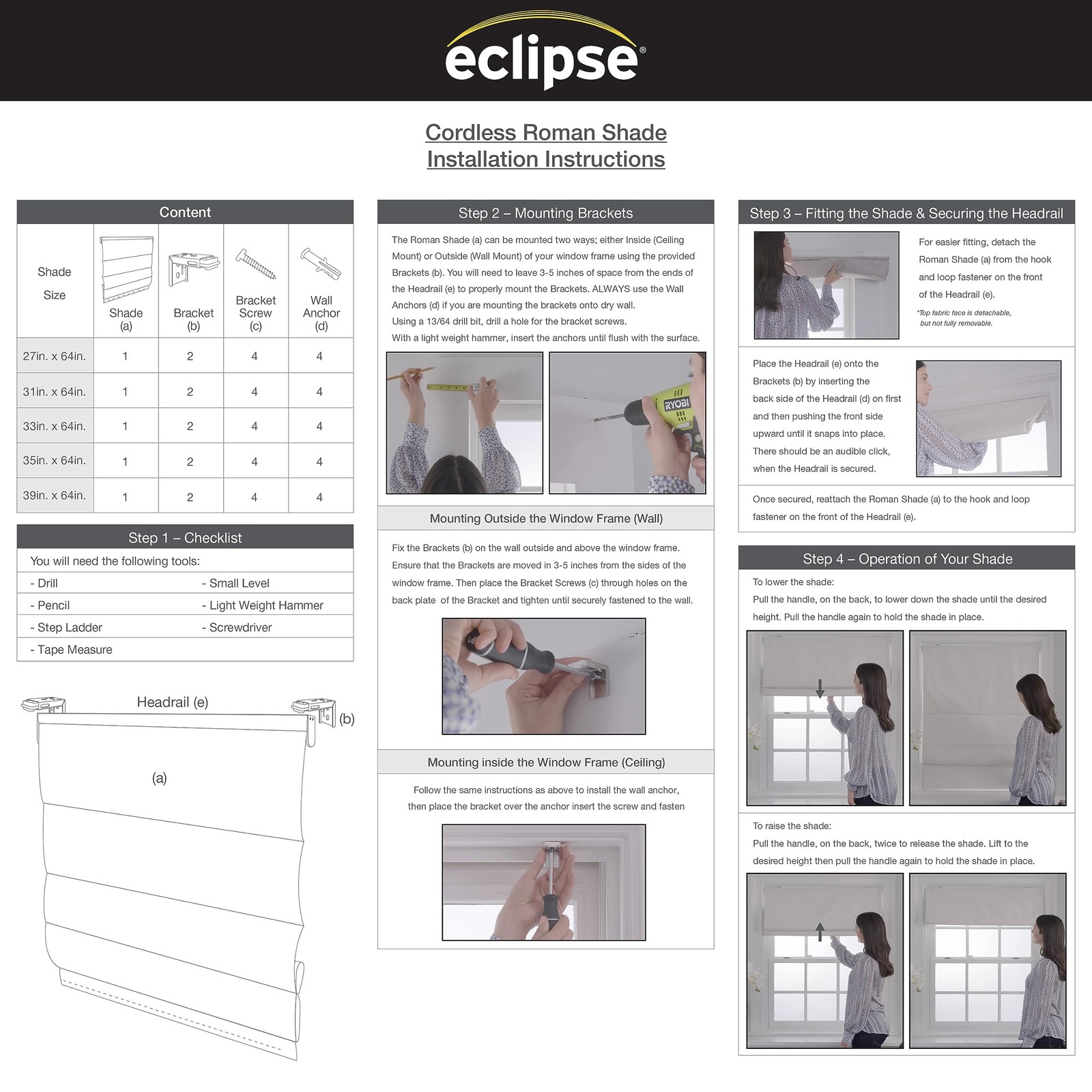 Eclipse Evangeline Botanical Roman Shade Cordless Blackout 35 in x 64 in Aloe