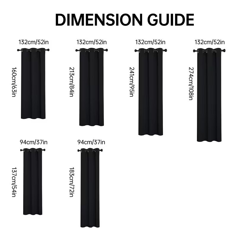 4pcs Black Thermal Blackout Curtains | Noise-Reducing, Ring Top