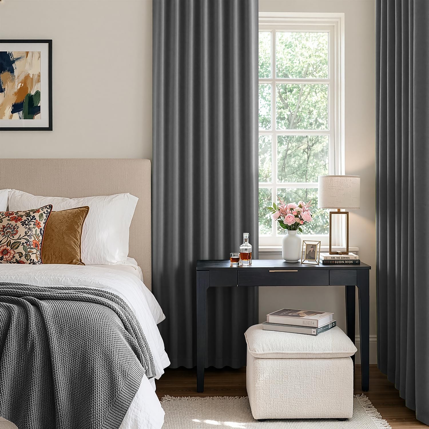 Rod Pocket and Back Tab Pleated Blackout Curtains Grey Curtains 84 Inches Lon…