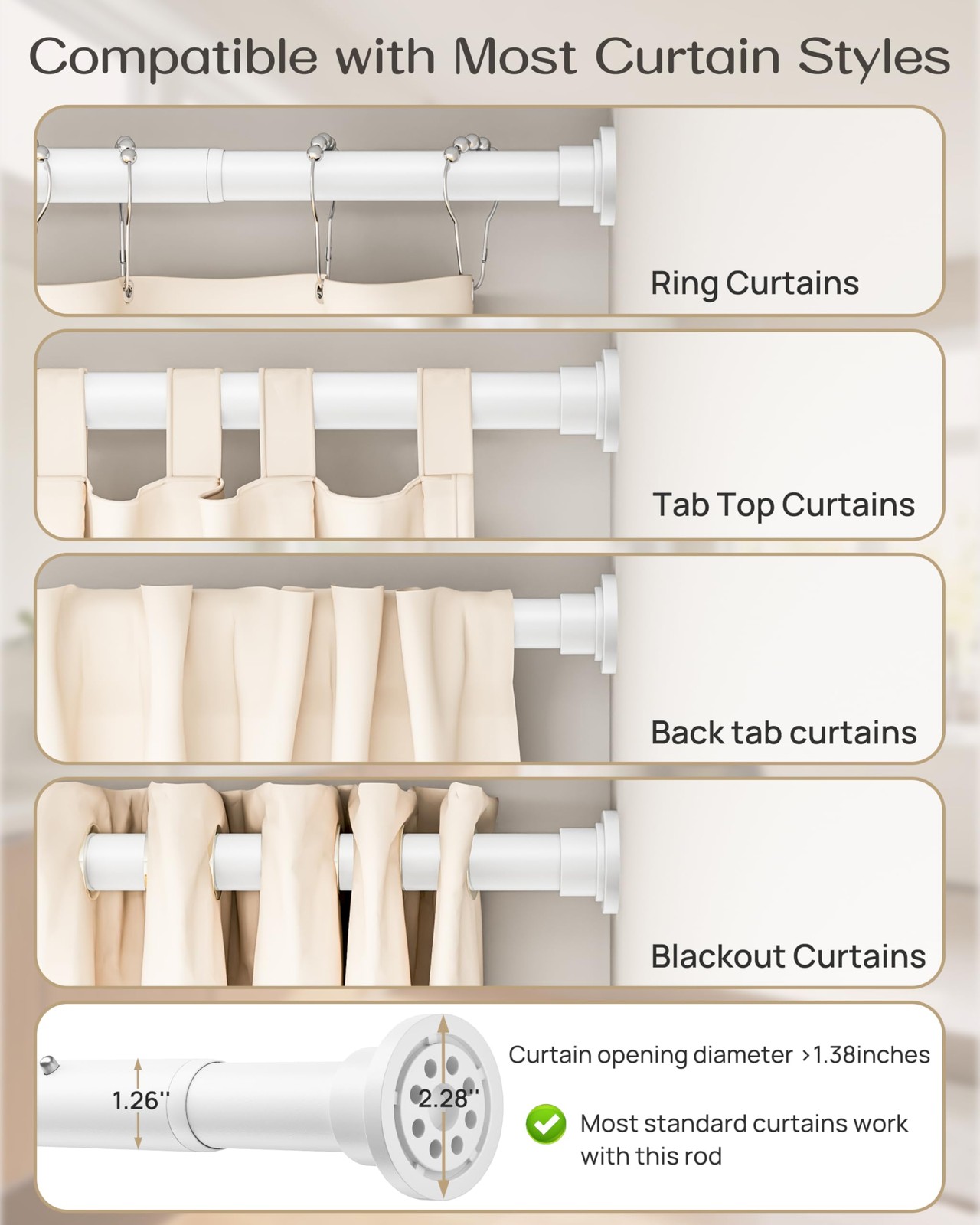 “EZFurni Heavy Duty Tension Rod 42-123″” – No Drill Room Divider, White”