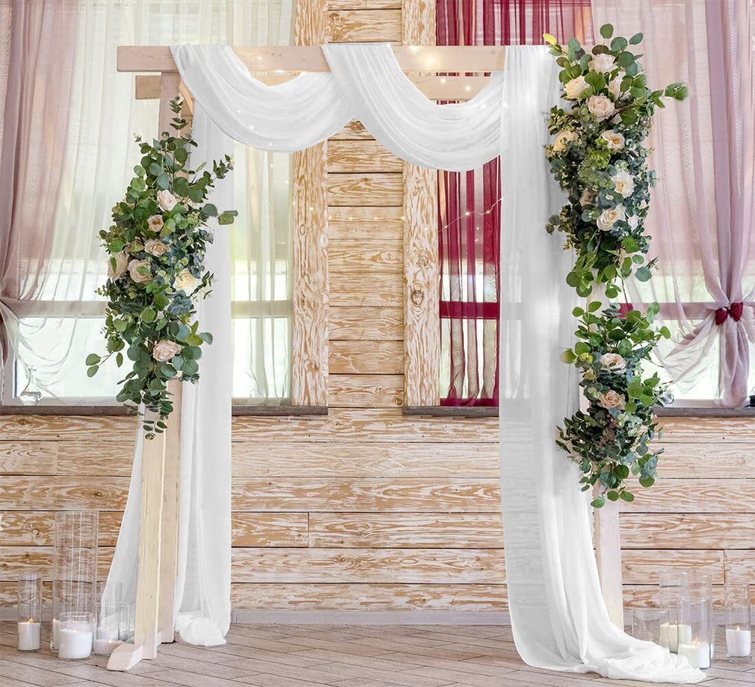 White Wedding Arch Draping Fabric 29″ X 20FT Sheer Drapes Chiffon Fabric for …