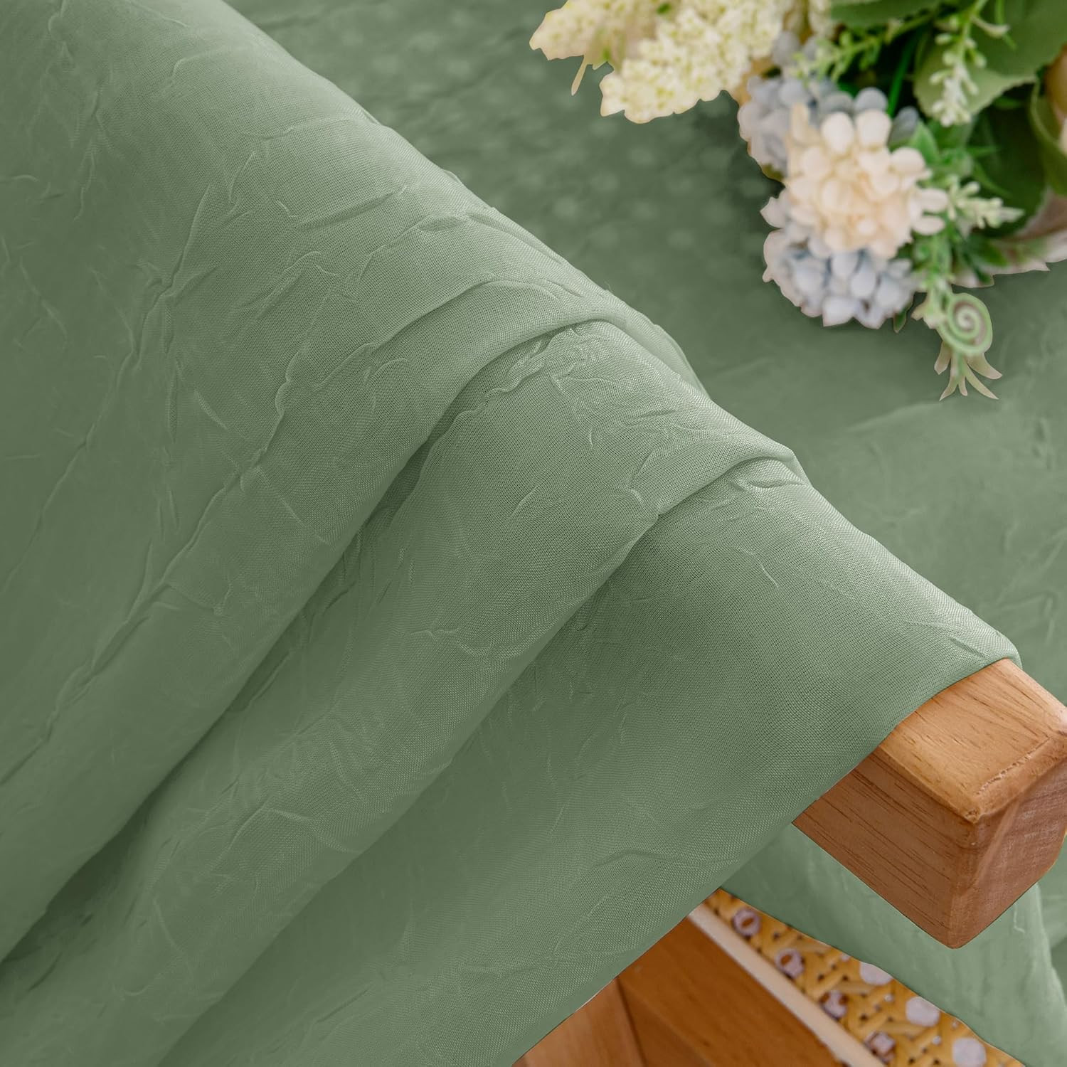 Crushed Sheer Sage Green Curtains 84 Inch Length 2 Panels, Light Filtering Solid