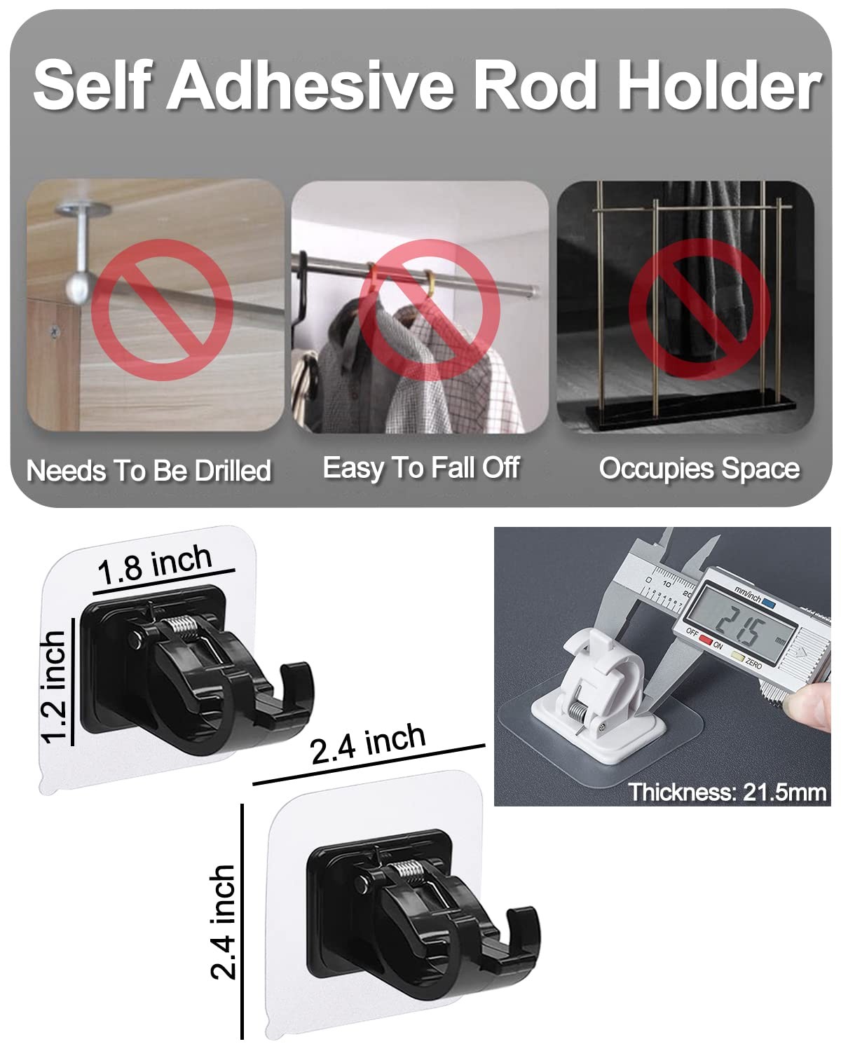 Curtain Rod Bracket No Drilling 16pcs, Self Adhesive Nail Free Curtain Rod Wa…